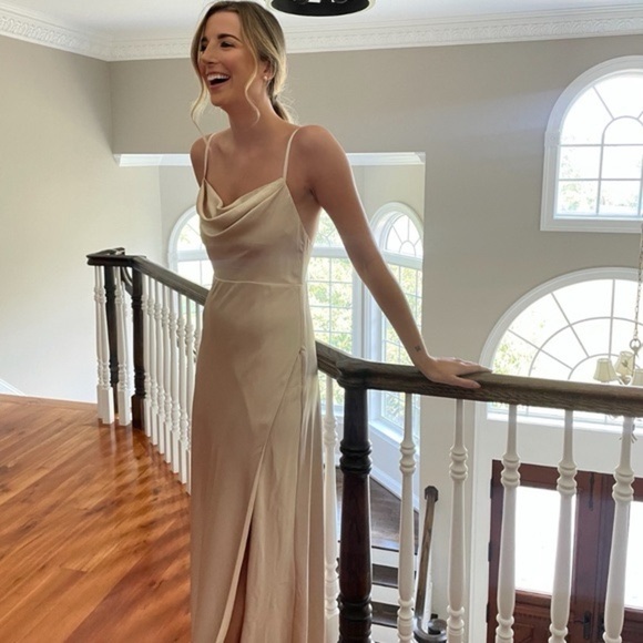 FAME & PARTNERS NWT Champagne Gown 12 - Picture 1 of 10